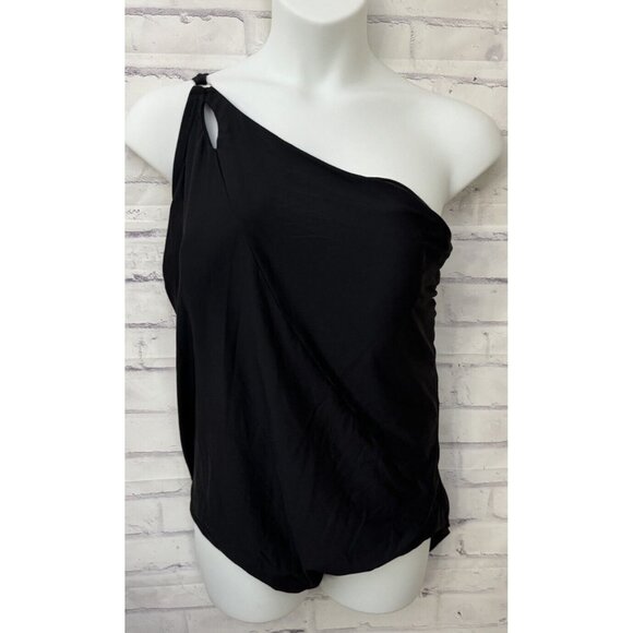 Lands End Size 26W Tummy Control One Shoulder One Piece Swimsuit Black  Slimming - Picture 1 of 6